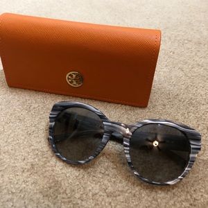 Grey and White Tory Burch Sunglasses